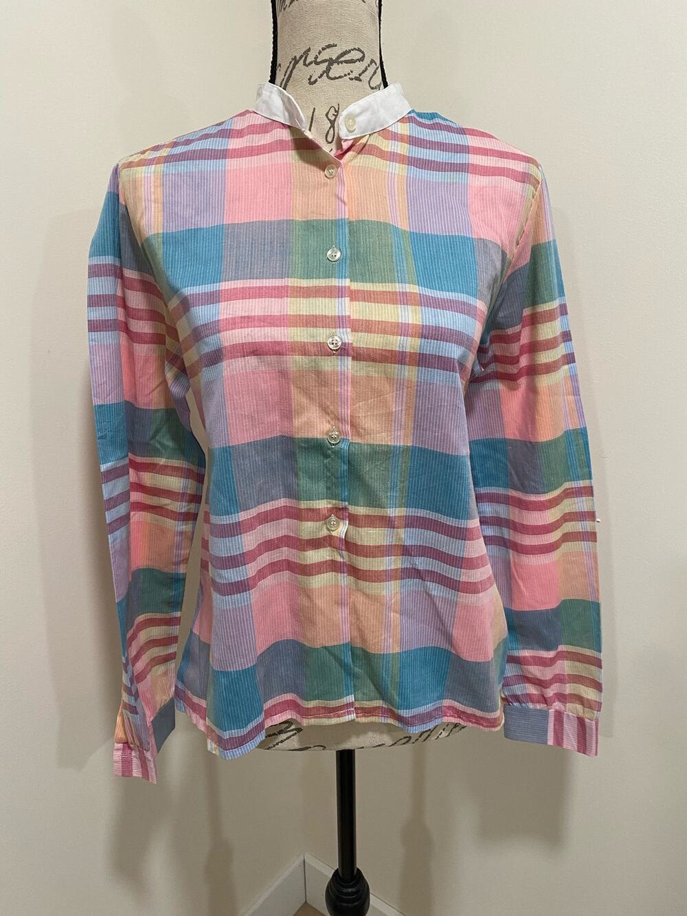 VTG Shirt Street Pink Plaid Long Sleeve Button Up Shirt Size Large